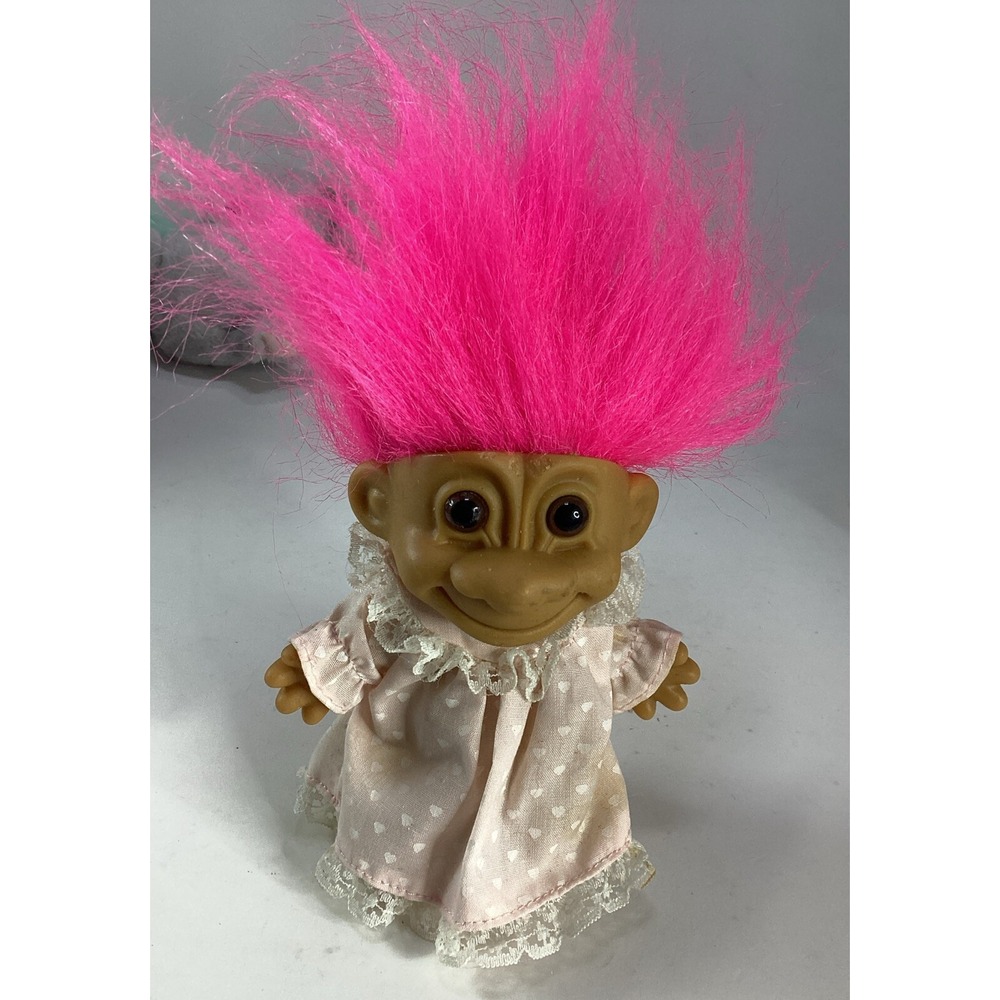 Russ Troll Doll - 4" Heart Pajamas Girl Neon Pink Hair Nightie